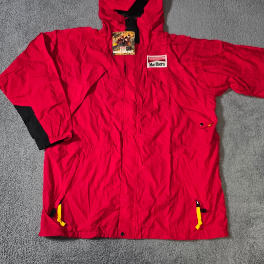 Marlboro Adult L Windbreaker Jacket Red Adventure Team Vintage 1992 NWT Hooded